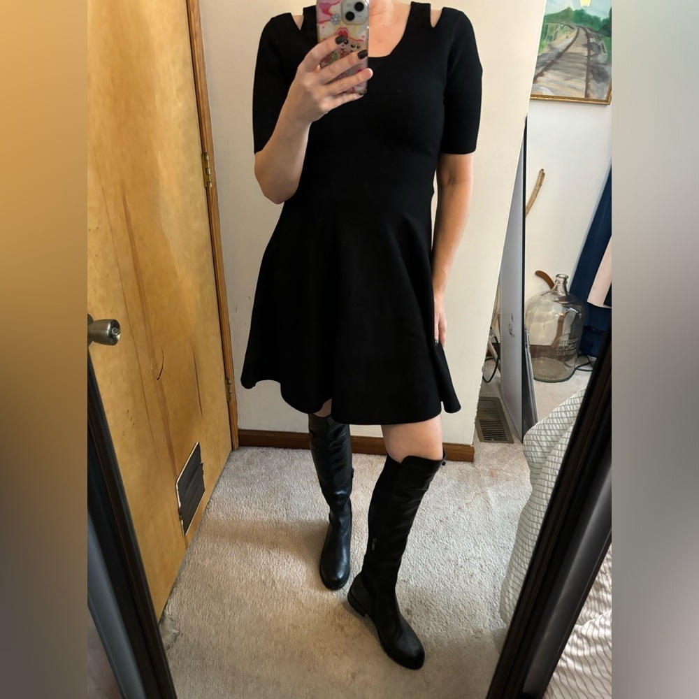 Milly Black Knit Cutout Short Sleeve Swing Dress